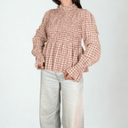 BLUSA MANGAS ABULLONADAS CUADRO - Maro Studio