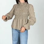 BLUSA MANGAS ABULLONADAS CUADRO - Maro Studio