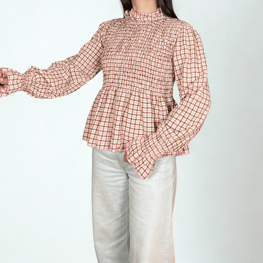 BLUSA MANGAS ABULLONADAS CUADRO - Maro Studio