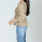 BLUSA MANGAS ABULLONADAS CUADRO - Maro Studio