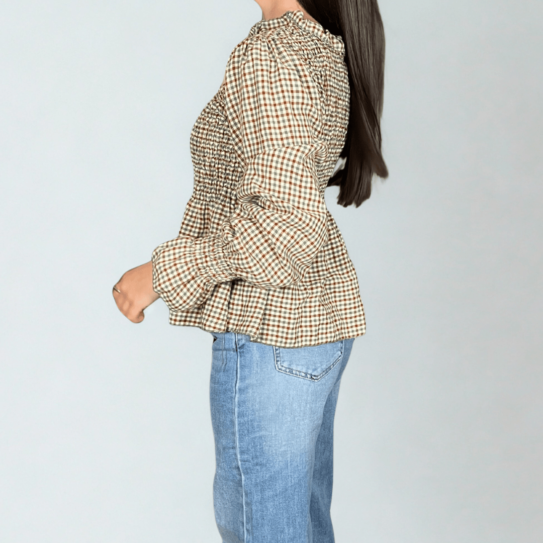 BLUSA MANGAS ABULLONADAS CUADRO - Maro Studio