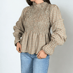 BLUSA MANGAS ABULLONADAS CUADRO - Maro Studio