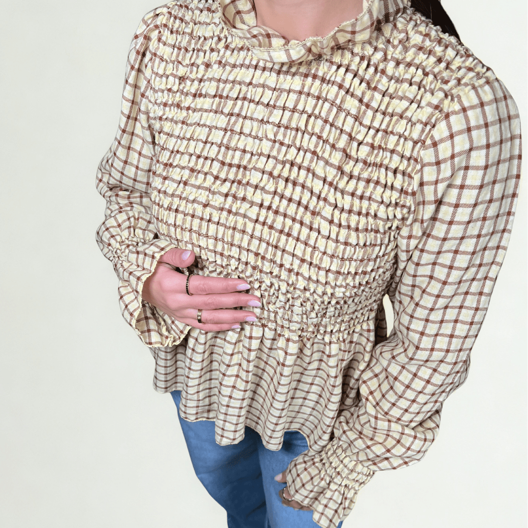 BLUSA MANGAS ABULLONADAS CUADRO - Maro Studio