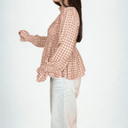 BLUSA MANGAS ABULLONADAS CUADRO - Maro Studio
