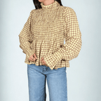 BLUSA MANGAS ABULLONADAS CUADRO - Maro Studio