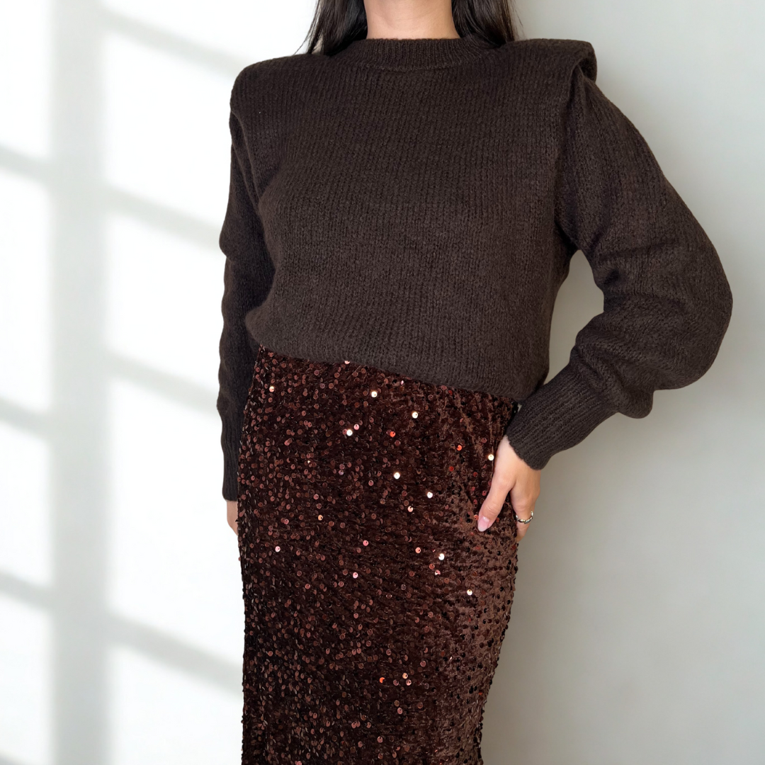 JERSEY PUNTO MARRÓN CON HOMBRERAS