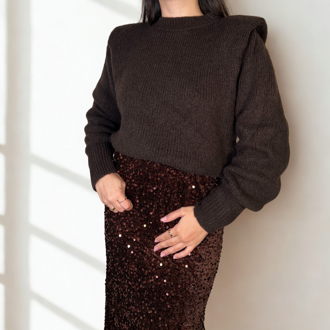 JERSEY PUNTO MARRÓN CON HOMBRERAS