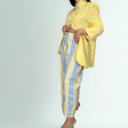 PANTALÓN BALLON RAYAS CELESTE Y AMARILLO - Maro Studio