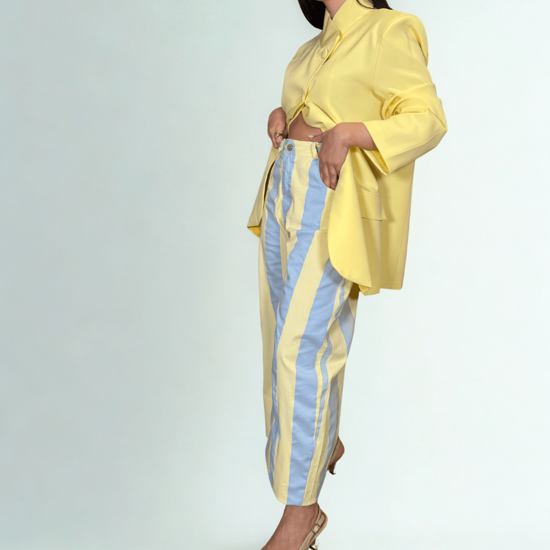 PANTALÓN BALLON RAYAS CELESTE Y AMARILLO - Maro Studio