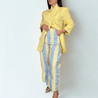 PANTALÓN BALLON RAYAS CELESTE Y AMARILLO - Maro Studio