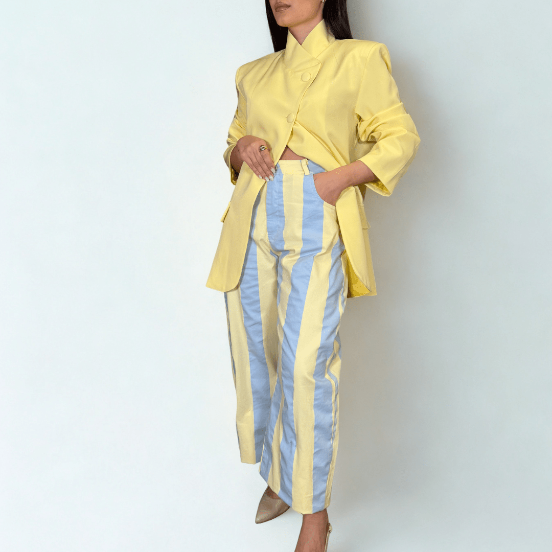 PANTALÓN BALLON RAYAS CELESTE Y AMARILLO - Maro Studio