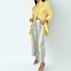 PANTALÓN BALLON RAYAS CELESTE Y AMARILLO - Maro Studio