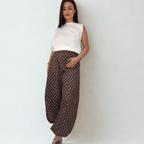 PANTALÓN BOMBACHO DE LUNARES CELESTE Y MARRÓN - Maro Studio