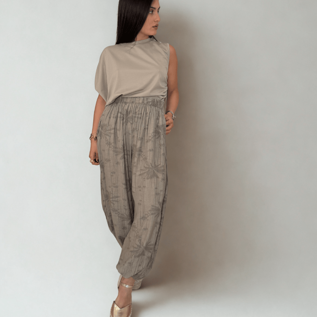 PANTALÓN BOMBACHO ESTAMPADO BORDADO AL TONO - Maro Studio