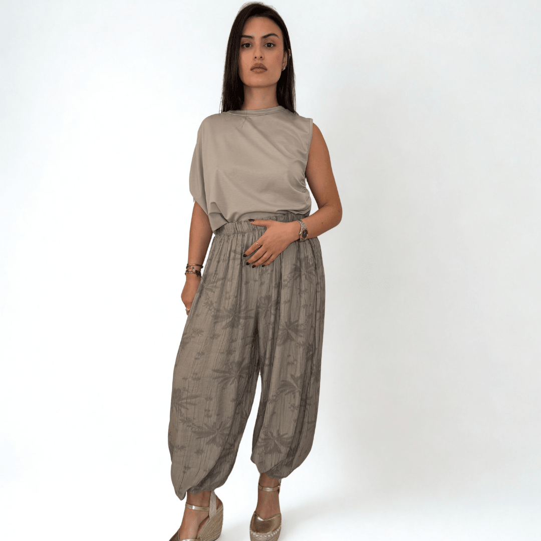 PANTALÓN BOMBACHO ESTAMPADO BORDADO AL TONO - Maro Studio