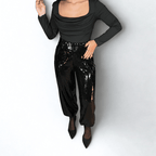 PANTALÓN BOMBACHO NEGRO CON LENTEJUELAS - Maro Studio