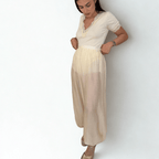 PANTALÓN BOMBACHO SEMITRANSPARENTE BEIGE - Maro Studio