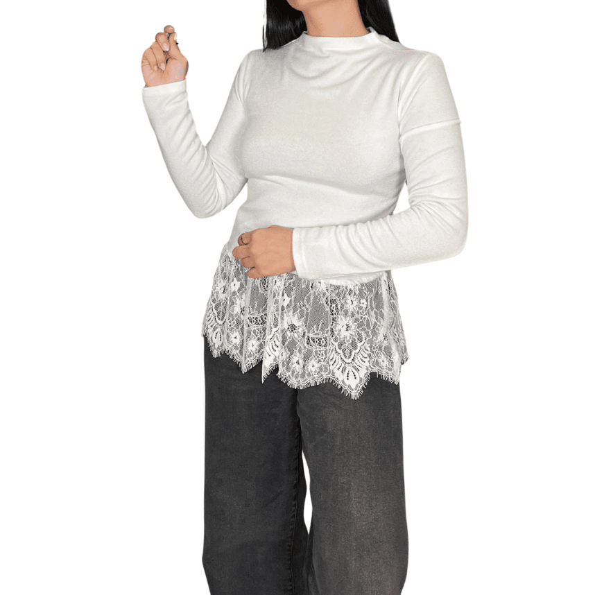 TOP ENCAJES DE MANGAS LARGAS BLANCO - Maro Studio