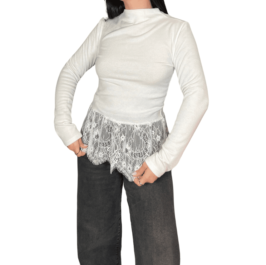 TOP ENCAJES DE MANGAS LARGAS BLANCO - Maro Studio