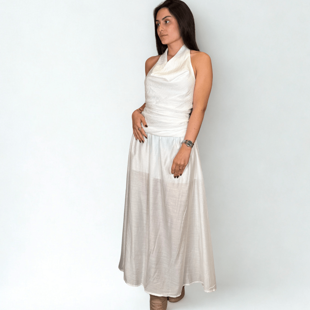 VESTIDO BLANCO ESCOTE HALTER - Maro Studio
