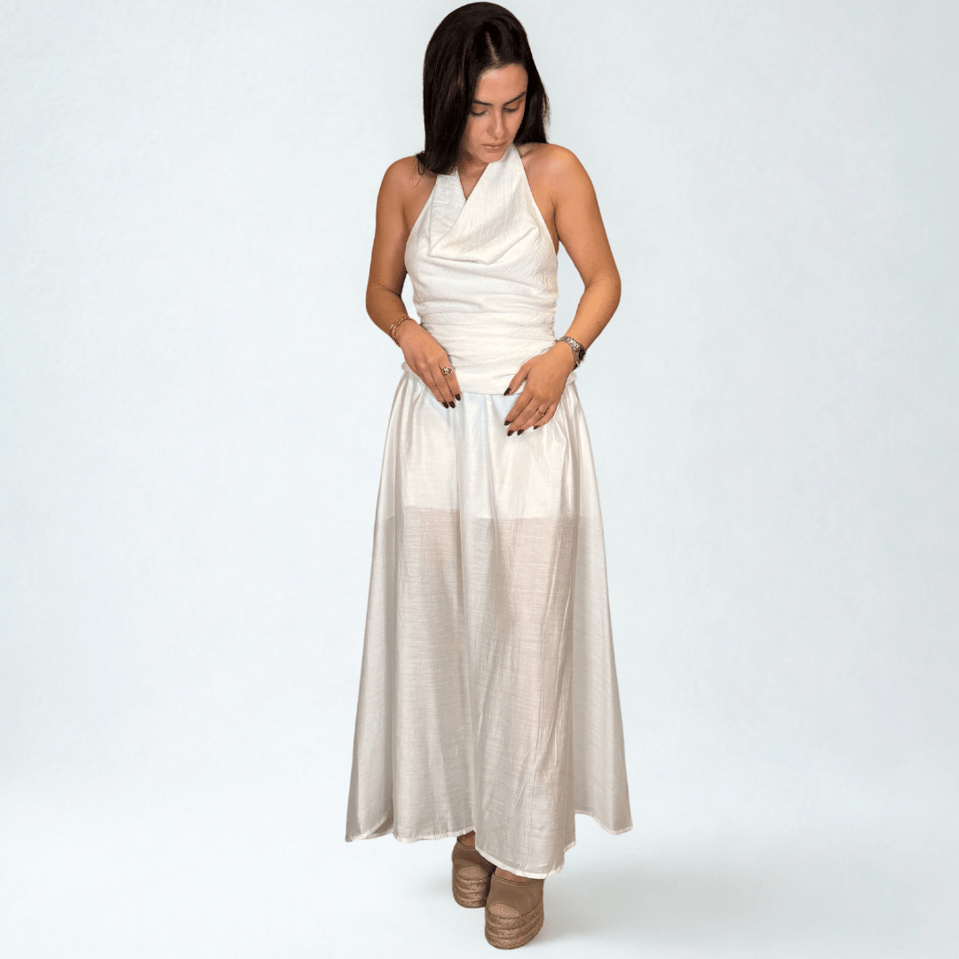 VESTIDO BLANCO ESCOTE HALTER - Maro Studio