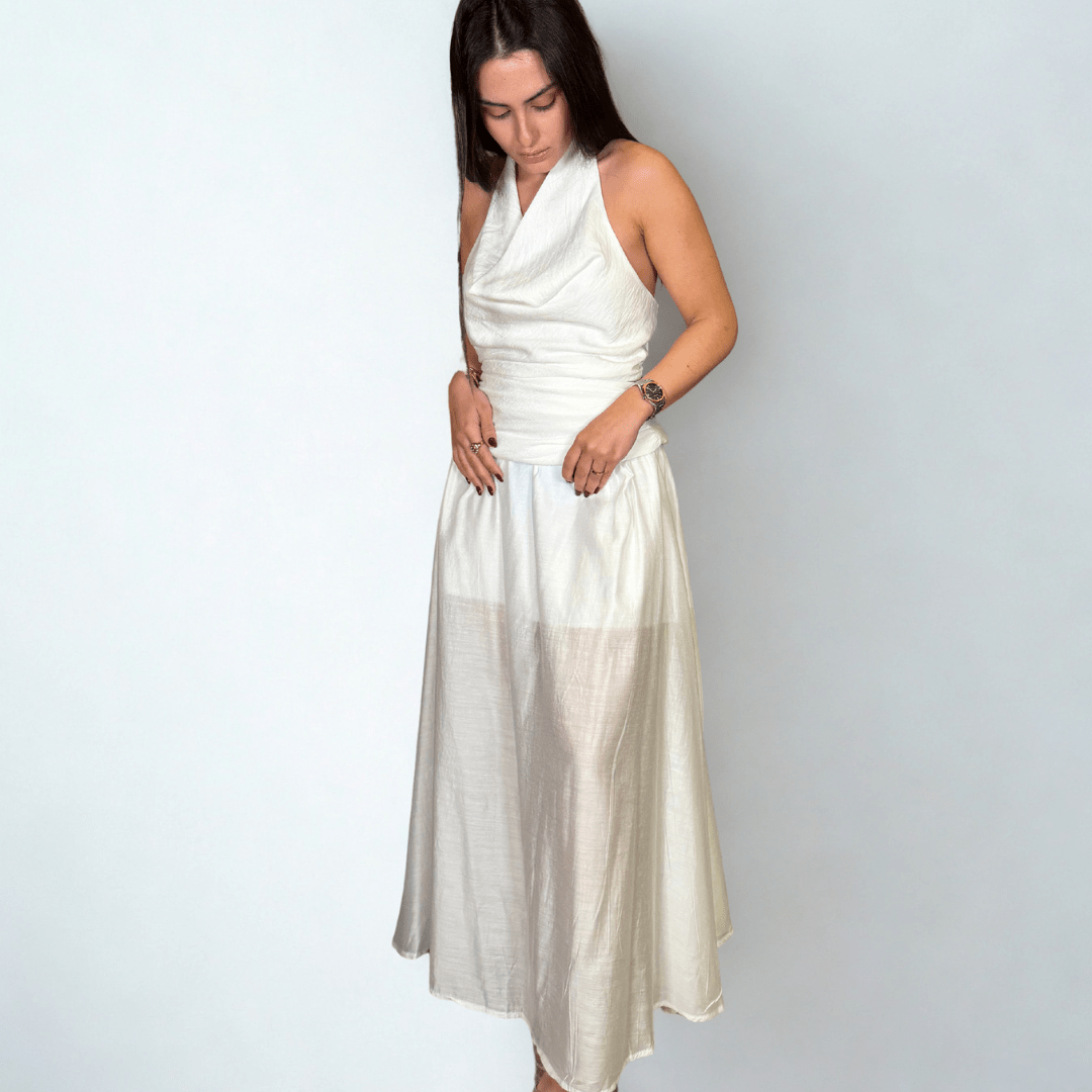 VESTIDO BLANCO ESCOTE HALTER - Maro Studio